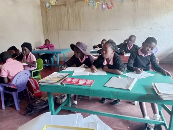 Children receiving new school supplies